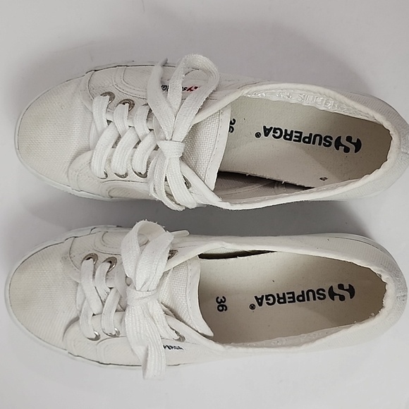 Superga Women's White Canvas Platform Sneakers, Size 4.5 - Picture 6 of 12